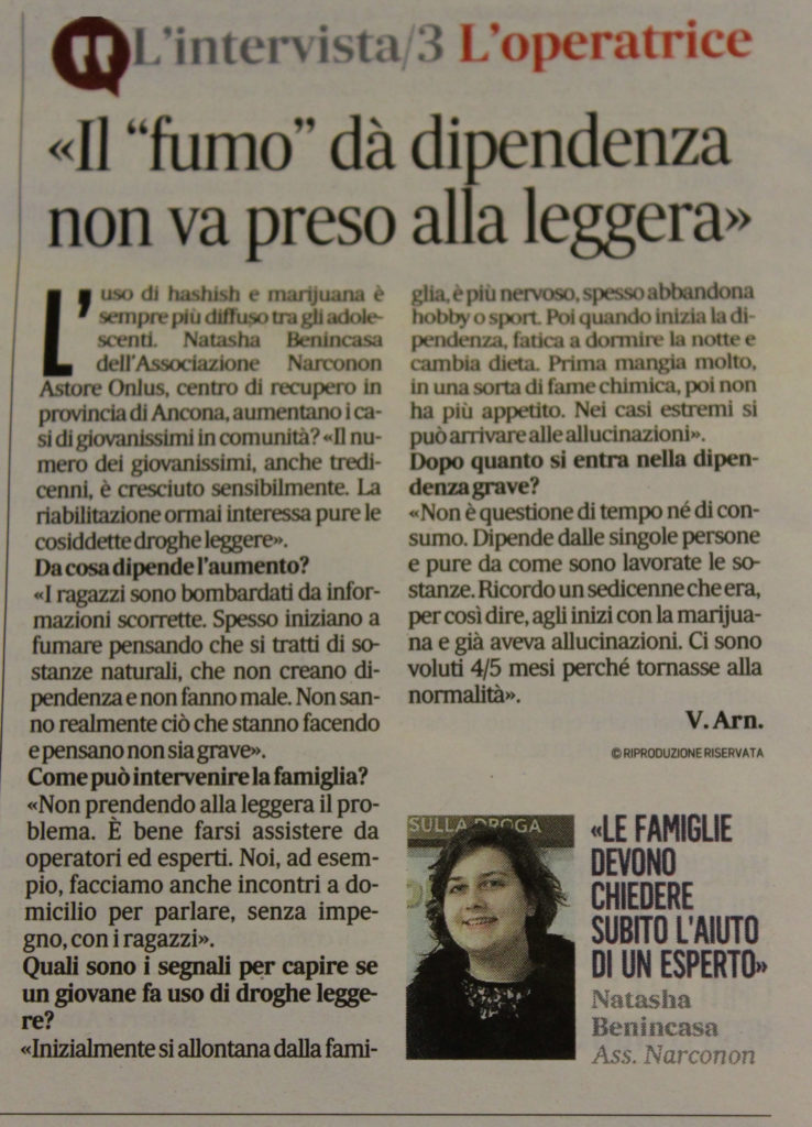 Intervista operatrice Narconon sul Il Messaggero